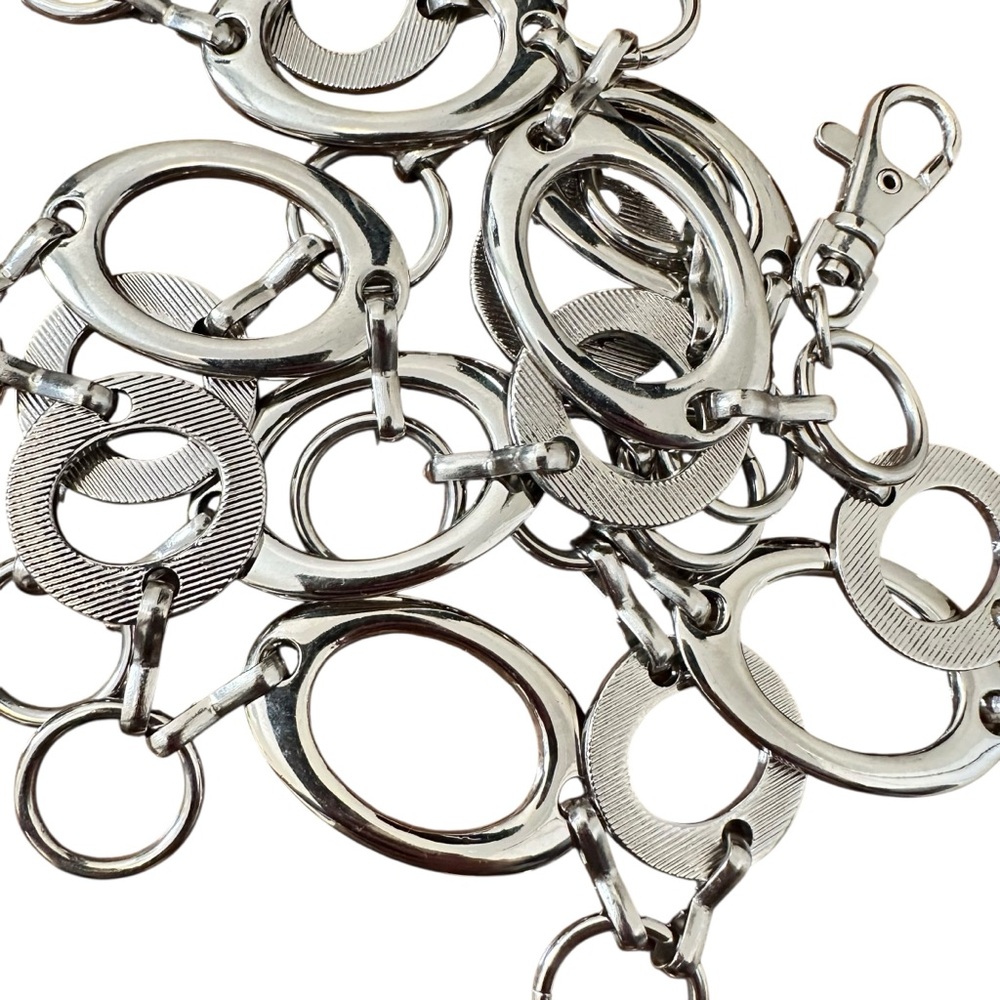 Silver Tone Metallic Chain Belt Ovals Circles With Clasp